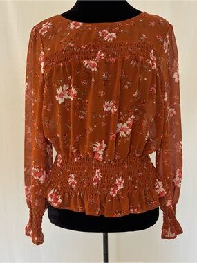 Lily White Romantic Cottagecore Smocked Floral Peplum Blouse Boho Fairycore S